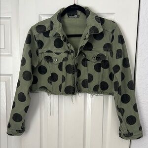 Boohoo Green and Black Polka Dot Jean Jacket